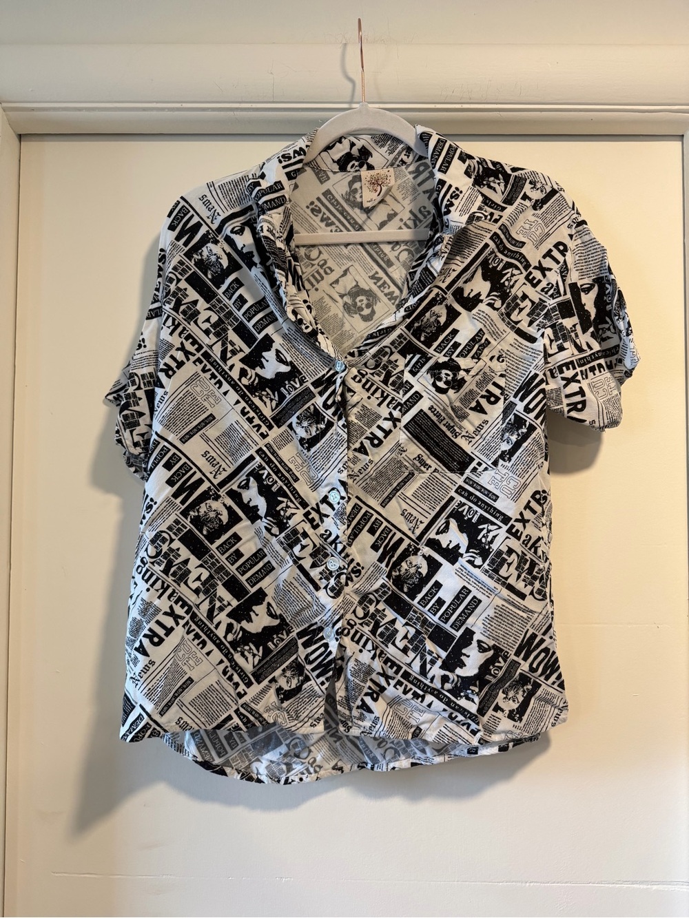 Self Esteem Black & White Newspaper Print Button-Down Shirt